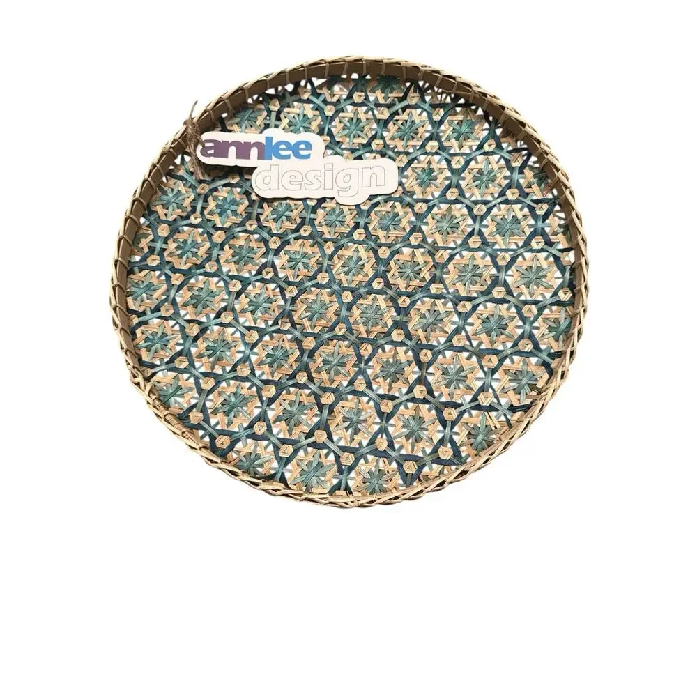 Ann Lee Designs handwoven bamboo basket trays Teal Stars  2 for price of 1